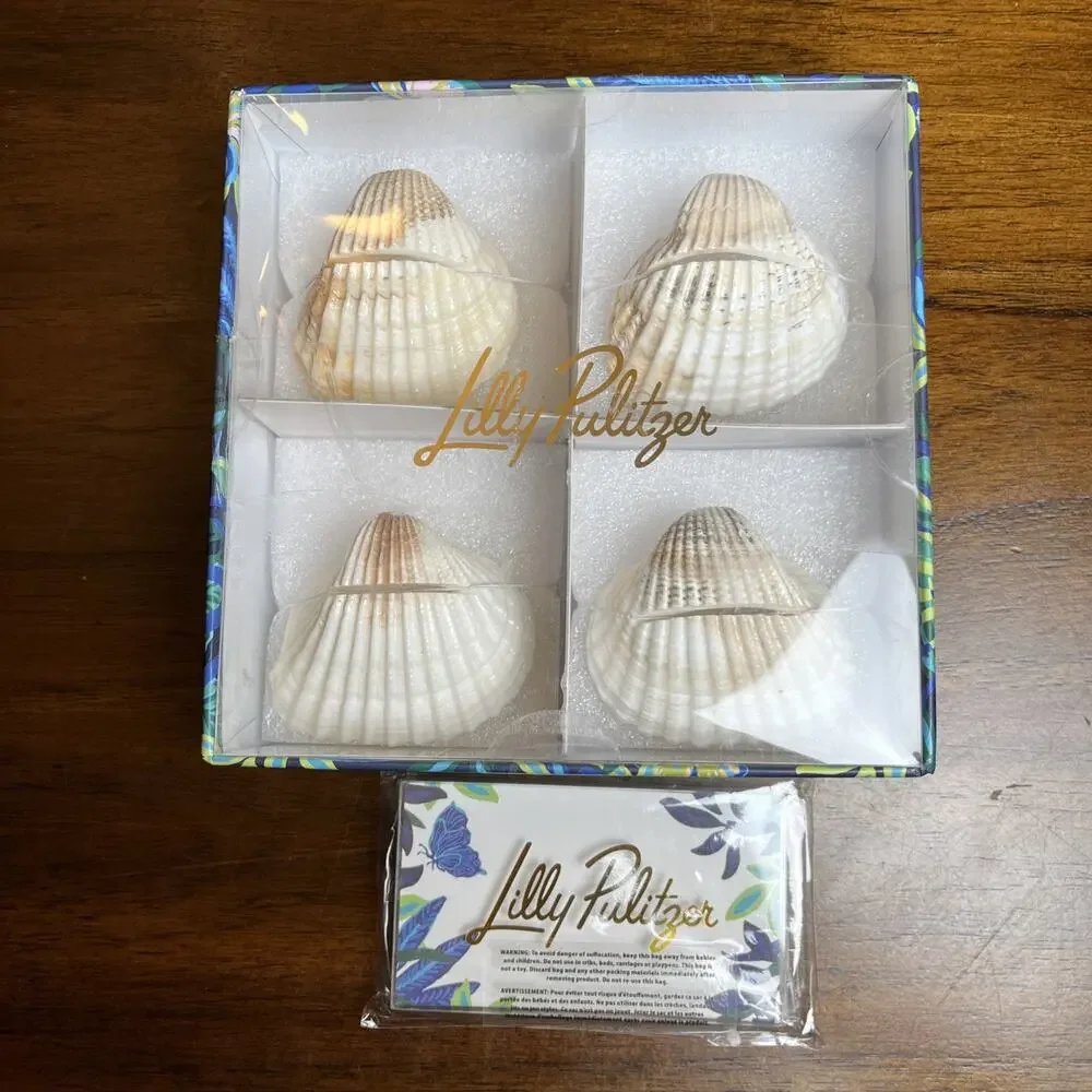 Lilly Pulitzer Seashell Beach Place Card Holder Set of 4 w/set of 12 Table Cards